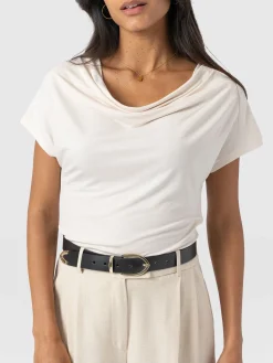 T-shirts & Tanks|Saint and Sofia Cowl Neck Tee - Cream