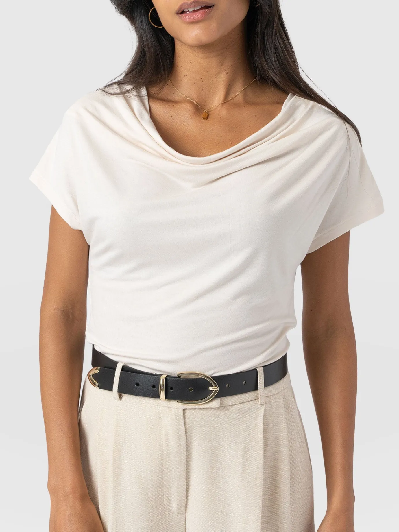 T-shirts & Tanks|Saint and Sofia Cowl Neck Tee - Cream