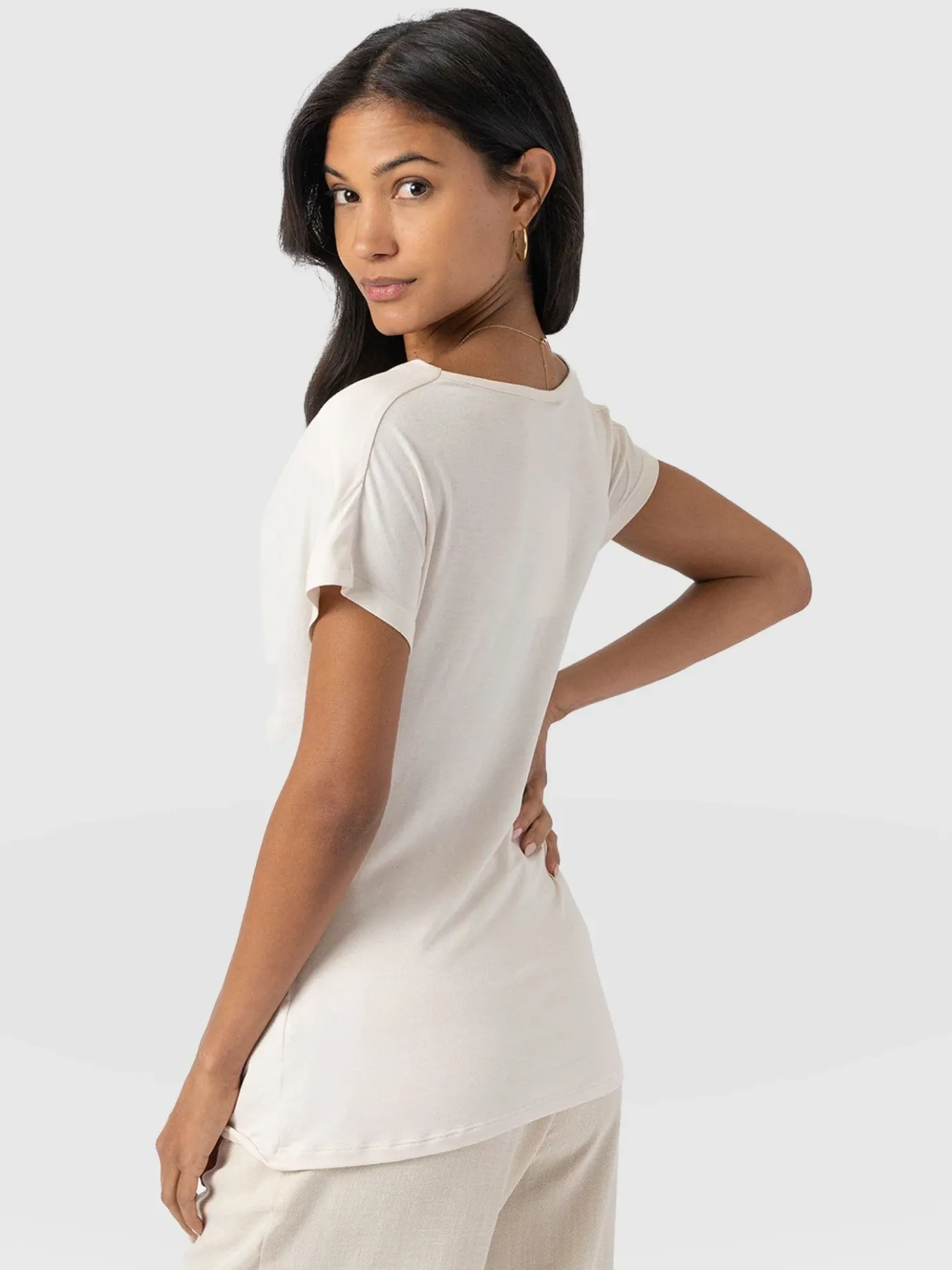 T-shirts & Tanks|Saint and Sofia Cowl Neck Tee - Cream