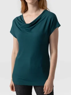 T-shirts & Tanks|Saint and Sofia Cowl Neck Tee - Deep Green