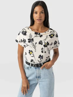 T-shirts & Tanks|Saint and Sofia Cowl Neck Tee - White Spring Floral