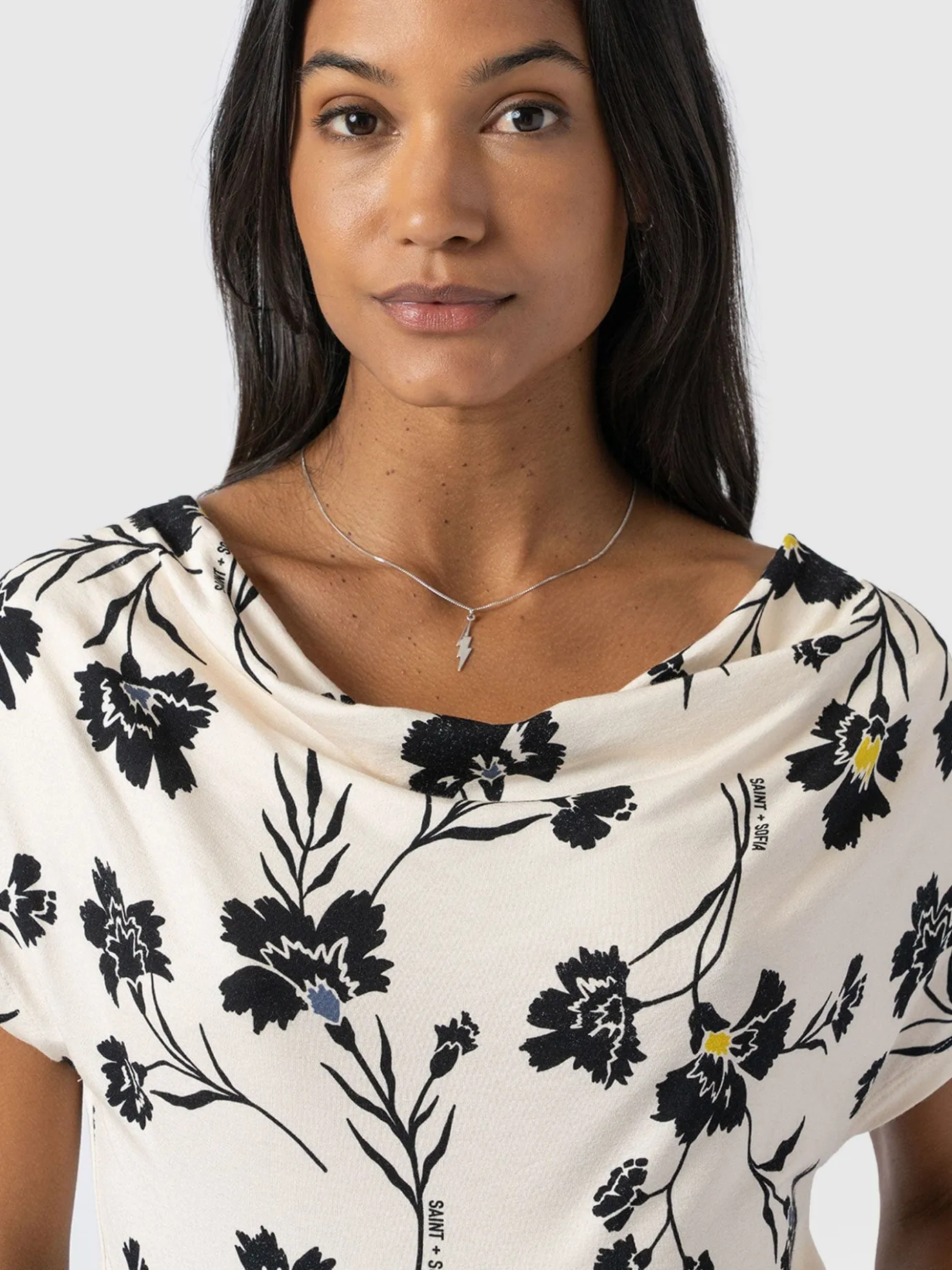 T-shirts & Tanks|Saint and Sofia Cowl Neck Tee - White Spring Floral
