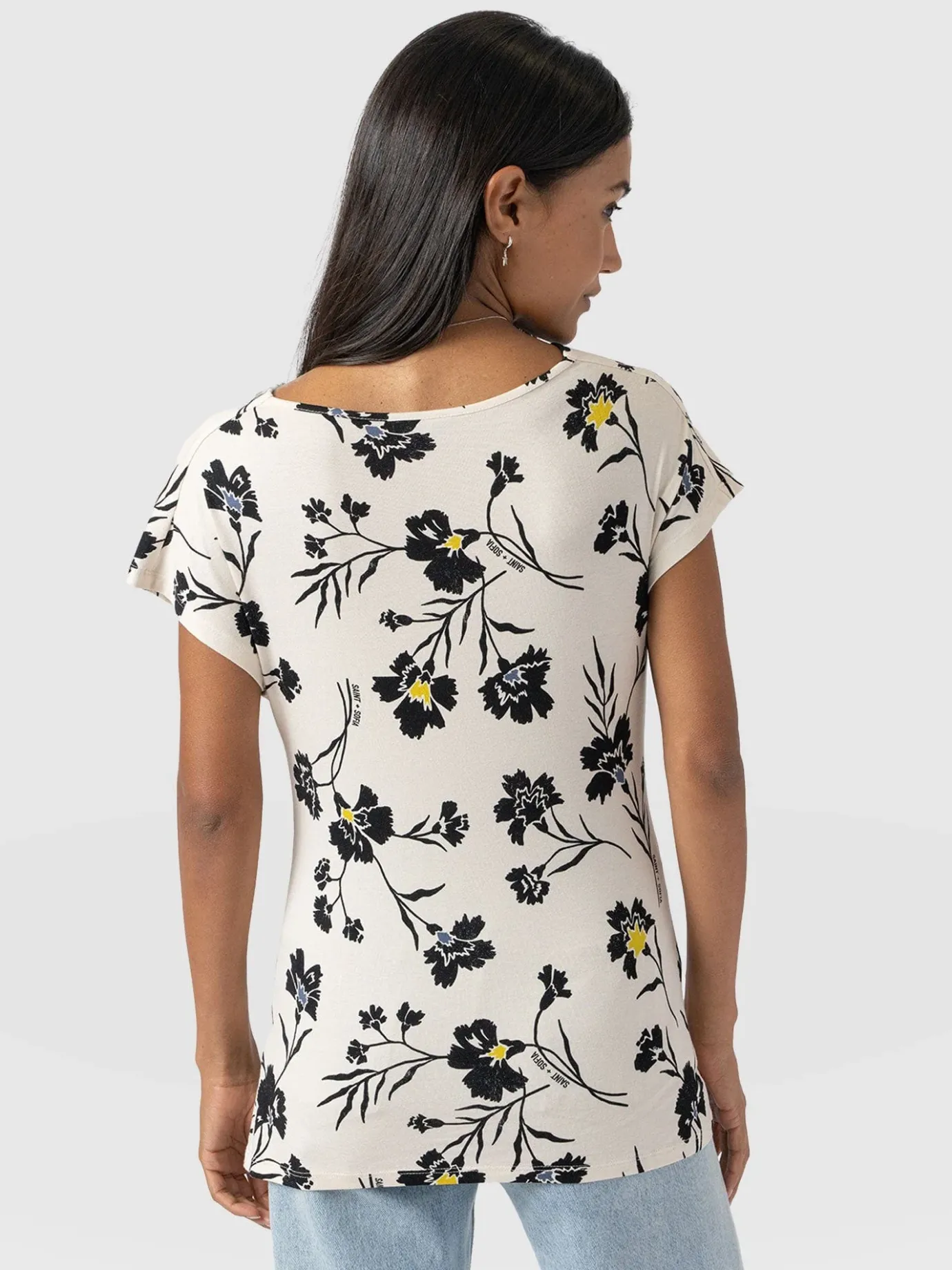 T-shirts & Tanks|Saint and Sofia Cowl Neck Tee - White Spring Floral