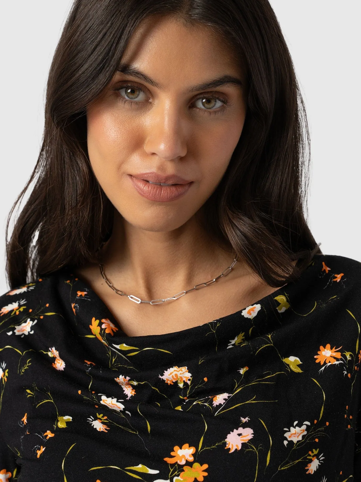 T-shirts & Tanks|Saint and Sofia Cowl Neck Tee Long Sleeve - Black Floral