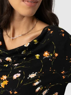 T-shirts & Tanks|Saint and Sofia Cowl Neck Tee Long Sleeve - Black Floral