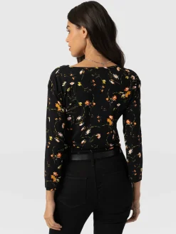 T-shirts & Tanks|Saint and Sofia Cowl Neck Tee Long Sleeve - Black Floral