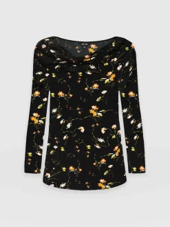 T-shirts & Tanks|Saint and Sofia Cowl Neck Tee Long Sleeve - Black Floral