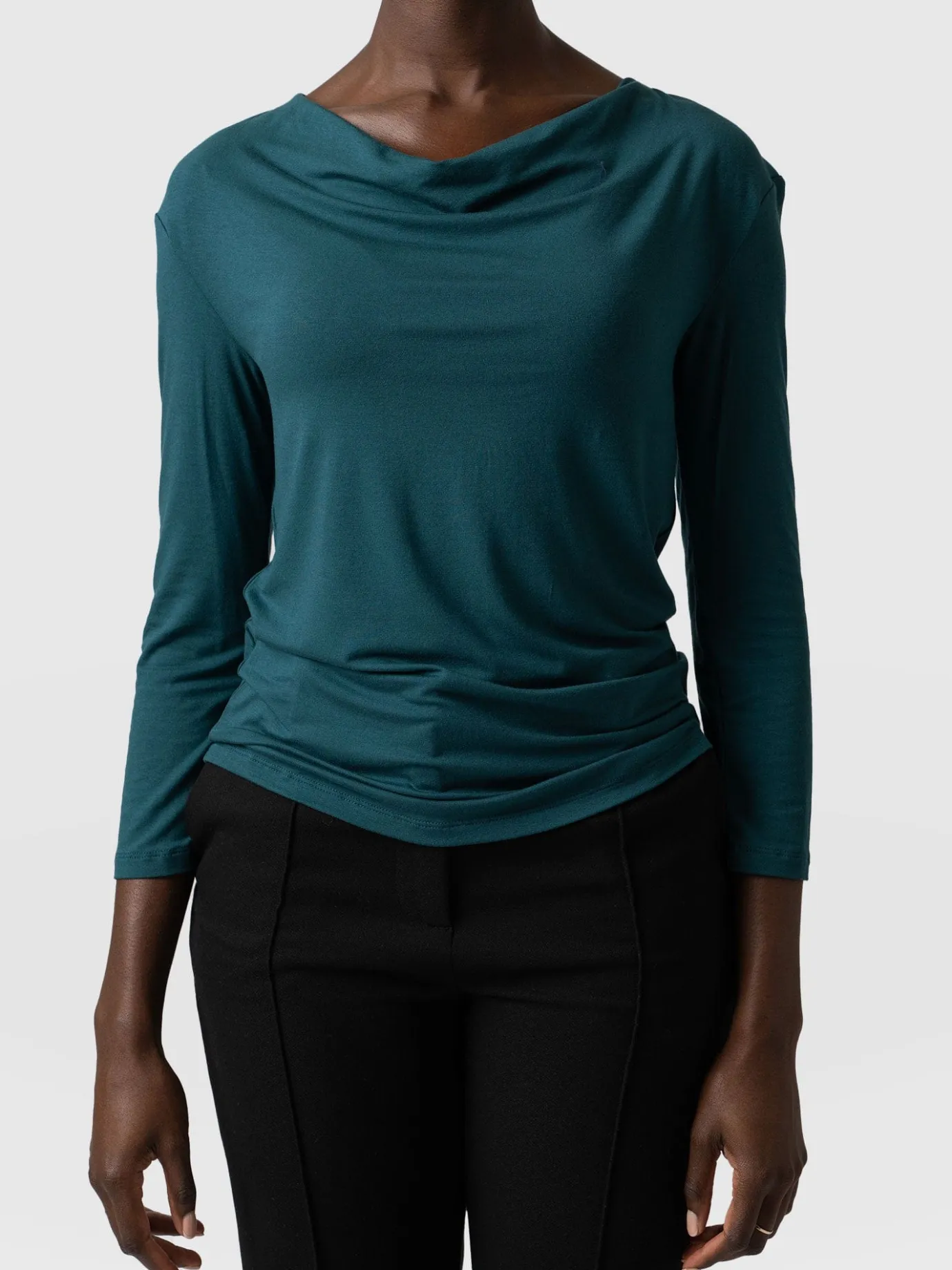 T-shirts & Tanks|Saint and Sofia Cowl Neck Tee Long Sleeve - Deep Green