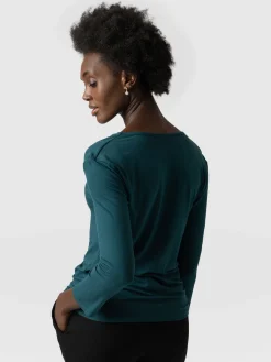 T-shirts & Tanks|Saint and Sofia Cowl Neck Tee Long Sleeve - Deep Green