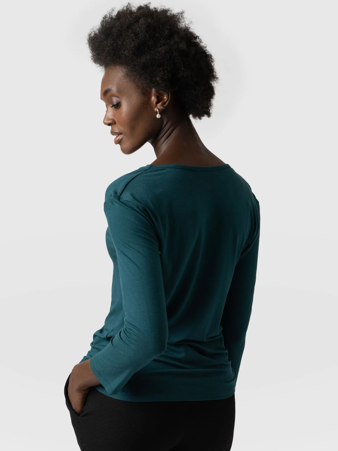 T-shirts & Tanks|Saint and Sofia Cowl Neck Tee Long Sleeve - Deep Green