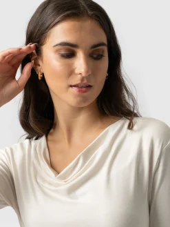 T-shirts & Tanks|Saint and Sofia Cowl Neck Tee Long Sleeve - Cream