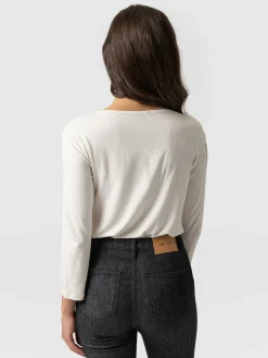 T-shirts & Tanks|Saint and Sofia Cowl Neck Tee Long Sleeve - Cream
