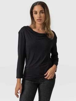 T-shirts & Tanks|Saint and Sofia Cowl Neck Tee Long Sleeve - Black