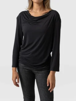 T-shirts & Tanks|Saint and Sofia Cowl Neck Tee Long Sleeve - Black
