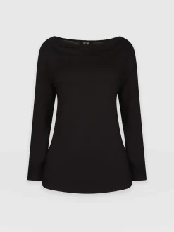 T-shirts & Tanks|Saint and Sofia Cowl Neck Tee Long Sleeve - Black