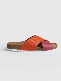 Clogs & Slides|Sandals|Saint and Sofia Cross Over Slides - Orange & Pink