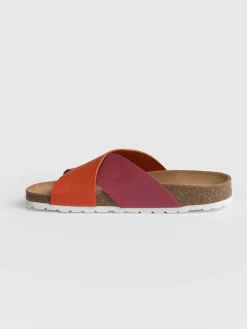 Clogs & Slides|Sandals|Saint and Sofia Cross Over Slides - Orange & Pink