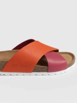 Clogs & Slides|Sandals|Saint and Sofia Cross Over Slides - Orange & Pink