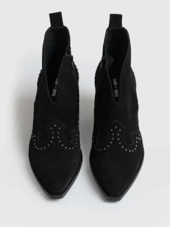 Boots|Leather|Saint and Sofia Dallas Studded Ankle Boot - Black