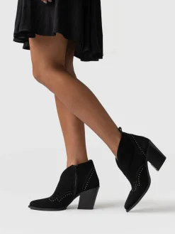Boots|Leather|Saint and Sofia Dallas Studded Ankle Boot - Black