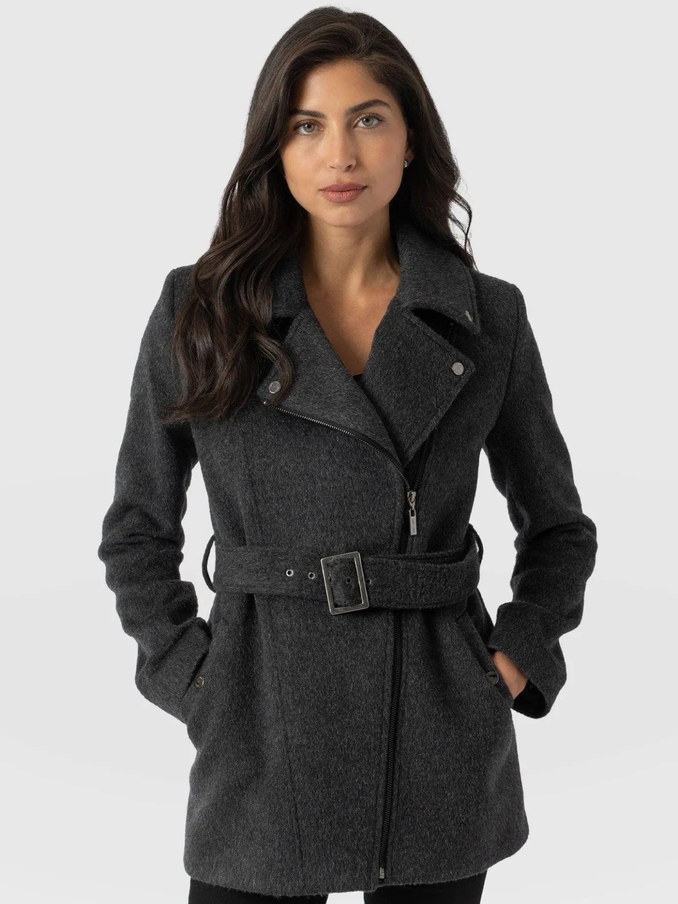 Coats & Jackets|Saint and Sofia Daltrey Biker Coat - Charcoal