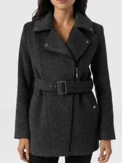 Coats & Jackets|Saint and Sofia Daltrey Biker Coat - Charcoal