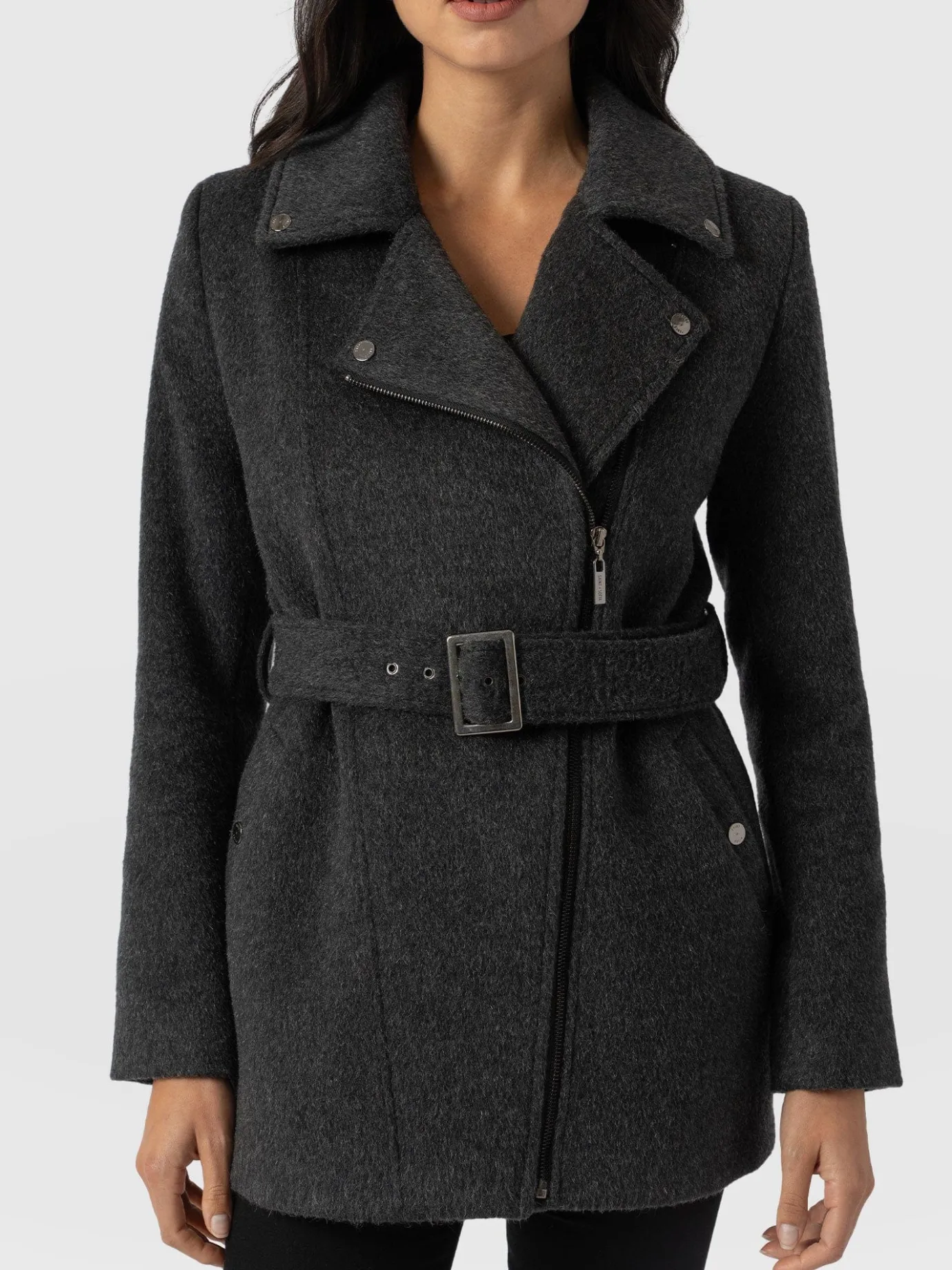 Coats & Jackets|Saint and Sofia Daltrey Biker Coat - Charcoal