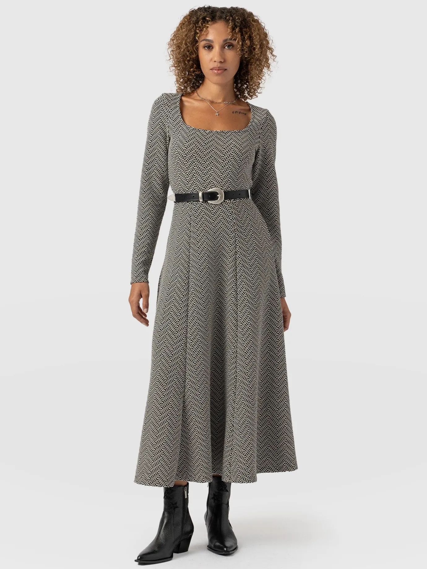 Dresses|Saint and Sofia Darcey Flared Dress - Cream Lurex