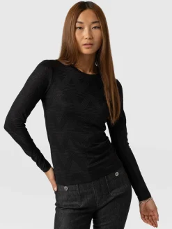 T-shirts & Tanks|Saint and Sofia Darcey Long Sleeve Tee - Black Jacquard