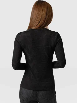 T-shirts & Tanks|Saint and Sofia Darcey Long Sleeve Tee - Black Jacquard