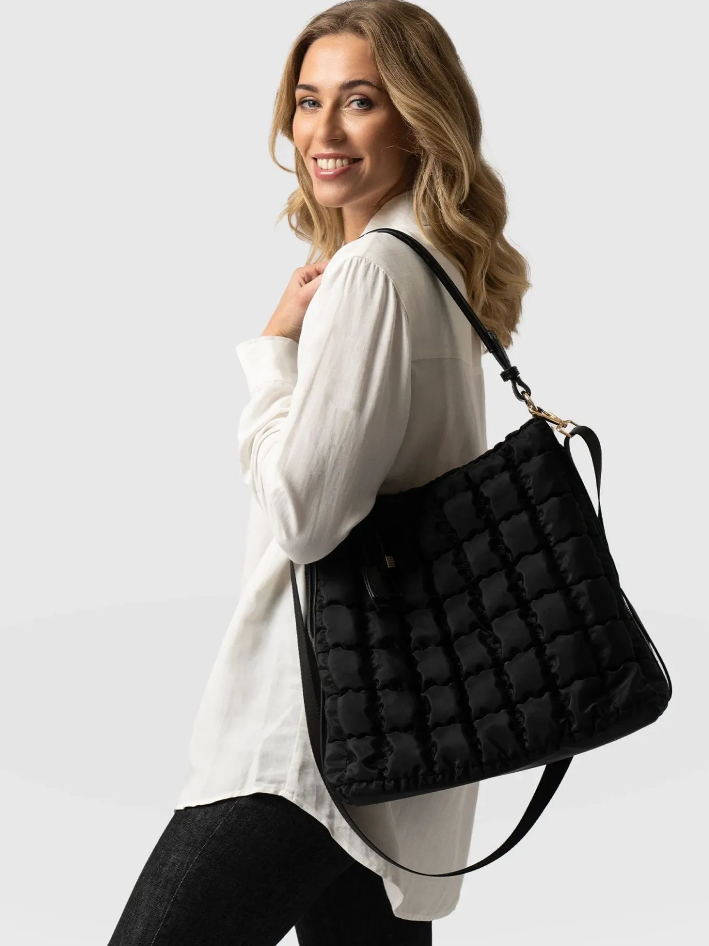 Cross Body Bags|Tote Bags|Saint and Sofia Darcey Puff Tote Bag - Black