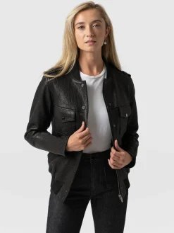 Coats & Jackets|Leather|Saint and Sofia Delphi Leather Bomber Jacket - Black
