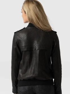 Coats & Jackets|Leather|Saint and Sofia Delphi Leather Bomber Jacket - Black