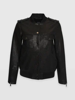 Coats & Jackets|Leather|Saint and Sofia Delphi Leather Bomber Jacket - Black