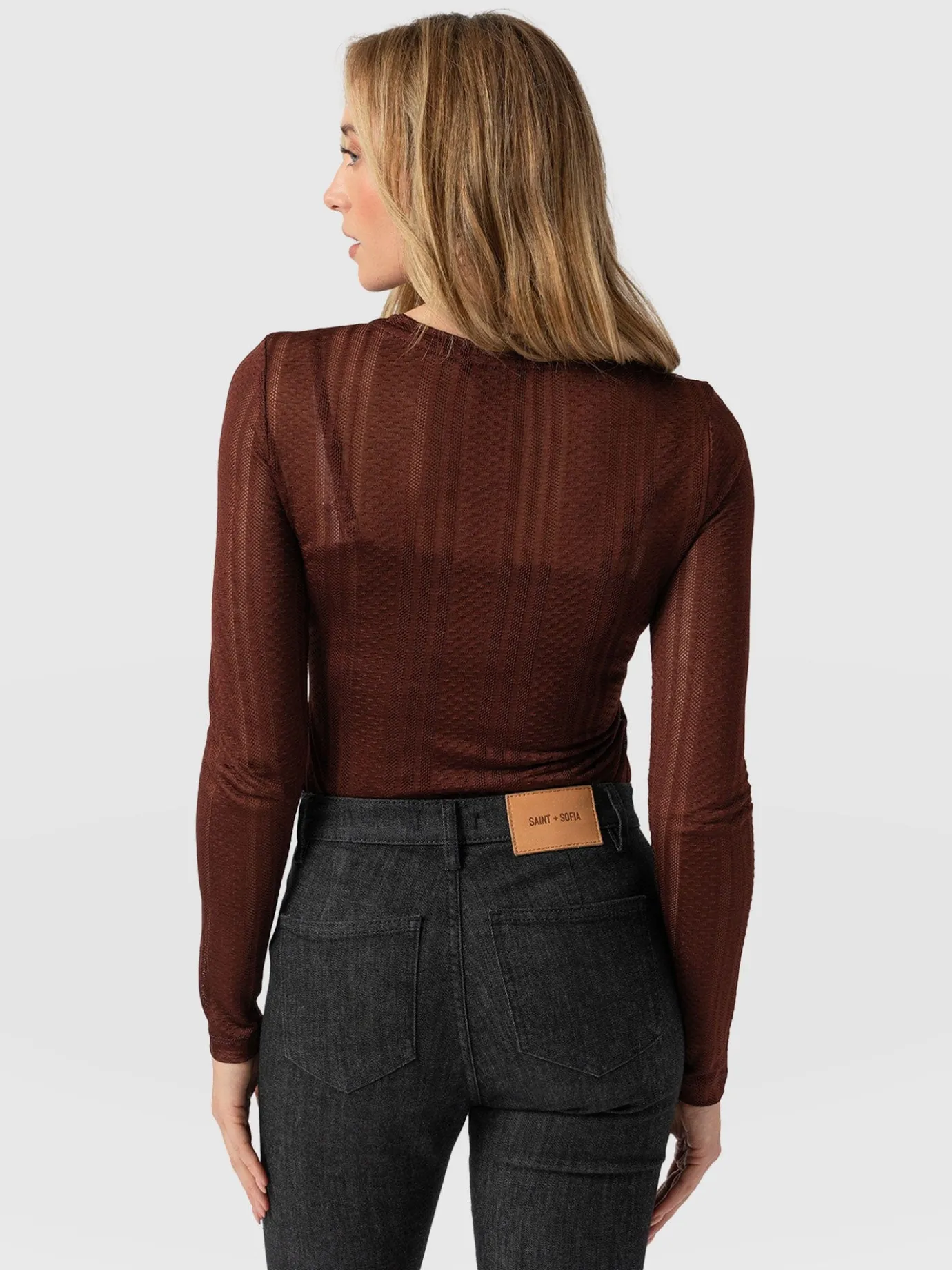 T-shirts & Tanks|Saint and Sofia Demi Lace Long Sleeve Tee - Maroon