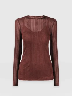 T-shirts & Tanks|Saint and Sofia Demi Lace Long Sleeve Tee - Maroon