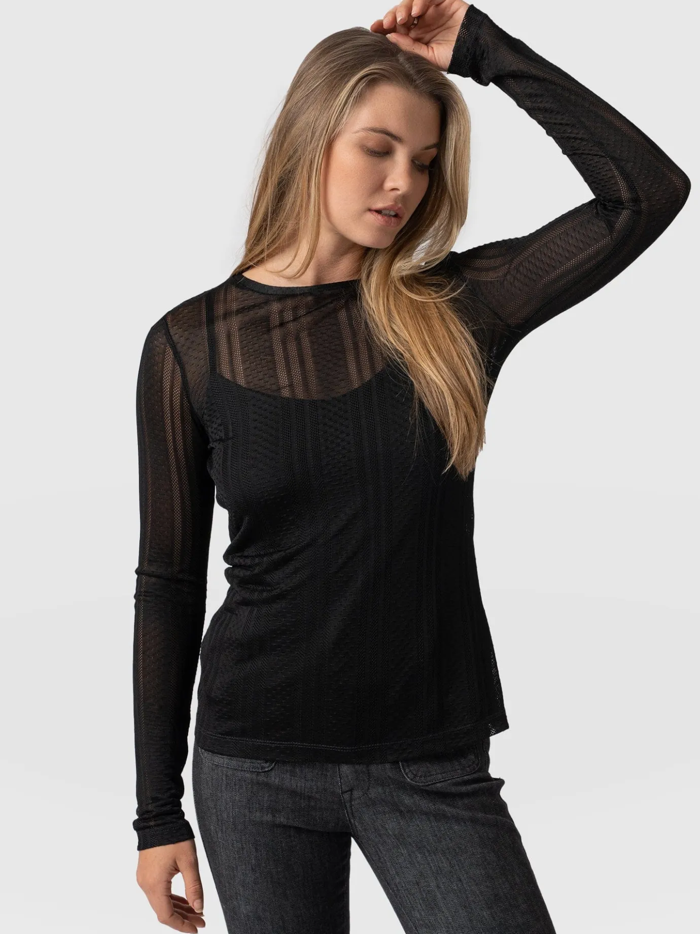 T-shirts & Tanks|Saint and Sofia Demi Lace Long Sleeve Tee - Black
