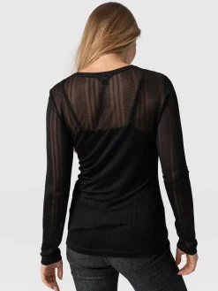 T-shirts & Tanks|Saint and Sofia Demi Lace Long Sleeve Tee - Black