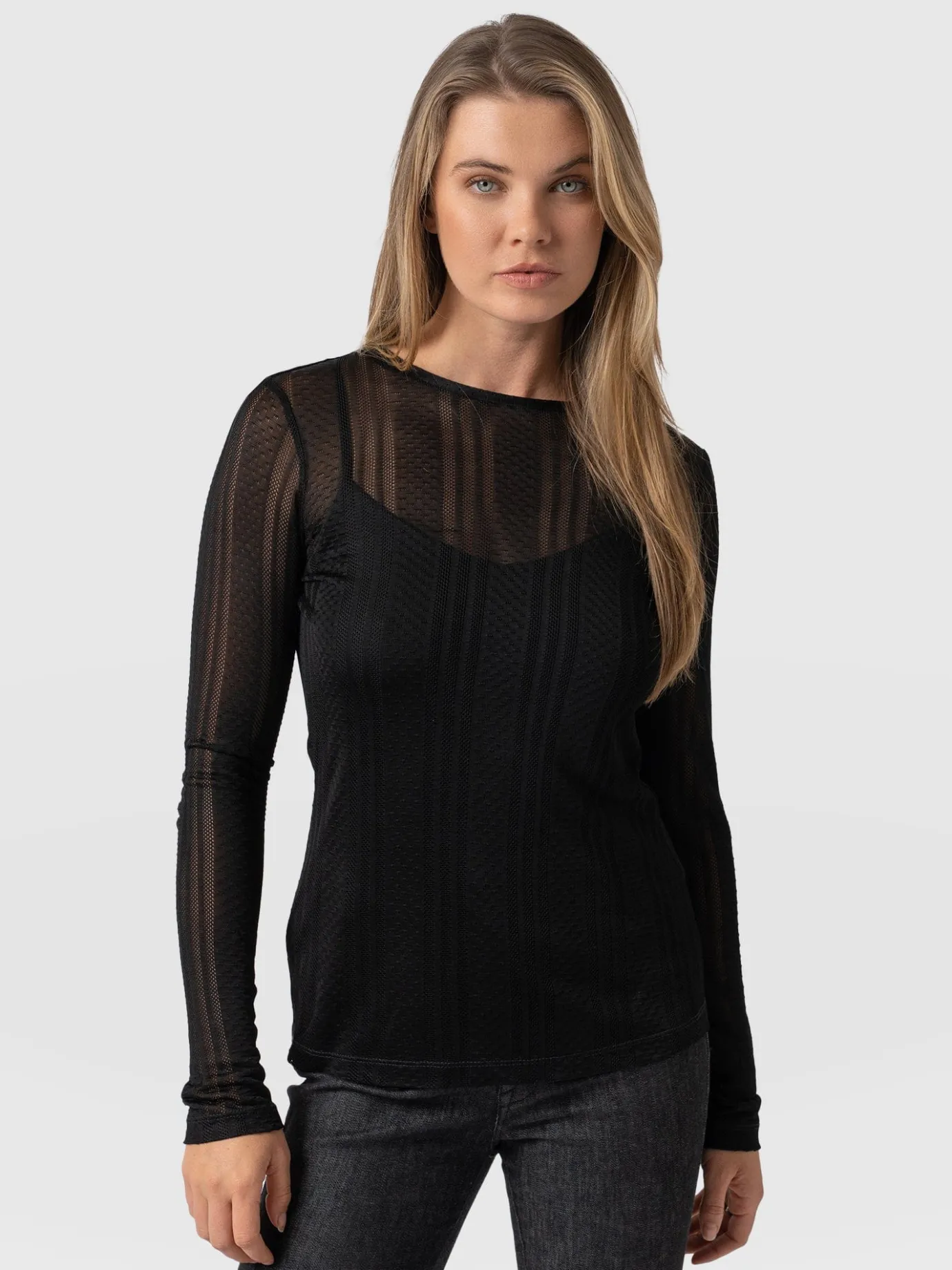 T-shirts & Tanks|Saint and Sofia Demi Lace Long Sleeve Tee - Black