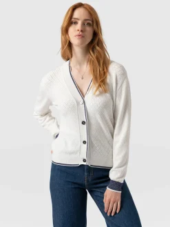 Knitwear|Saint and Sofia Diamond Knit Cardigan - White