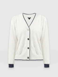 Knitwear|Saint and Sofia Diamond Knit Cardigan - White