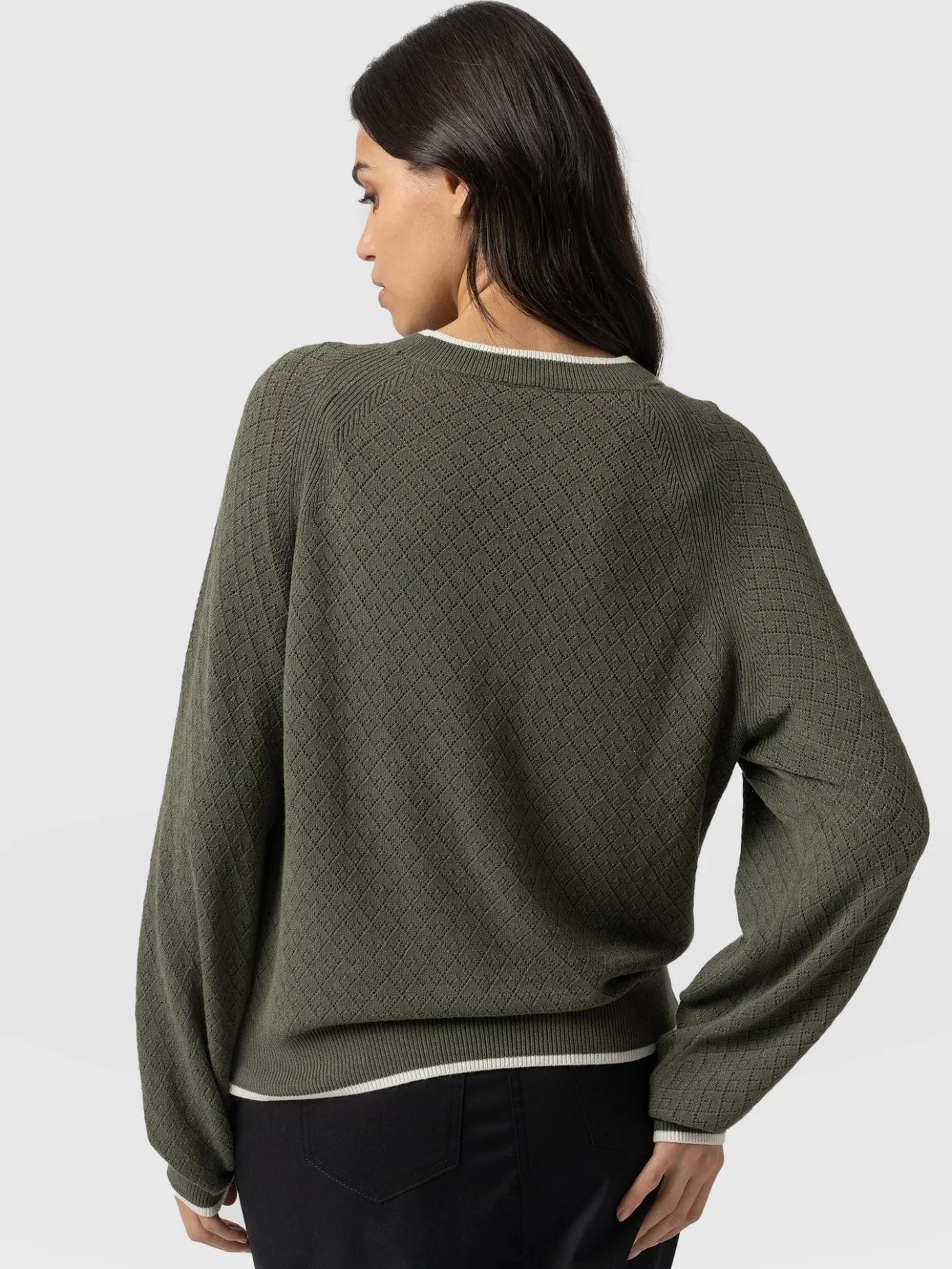 Knitwear|Sweaters|Saint and Sofia Diamond Knit Sweater - Khaki