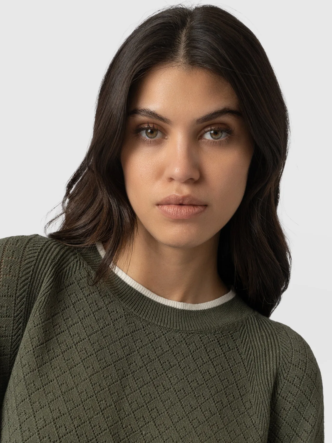 Knitwear|Sweaters|Saint and Sofia Diamond Knit Sweater - Khaki