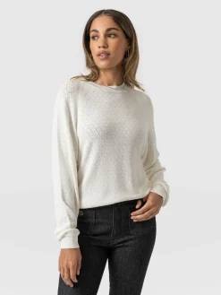Knitwear|Saint and Sofia Diamond Knit Sweater - White