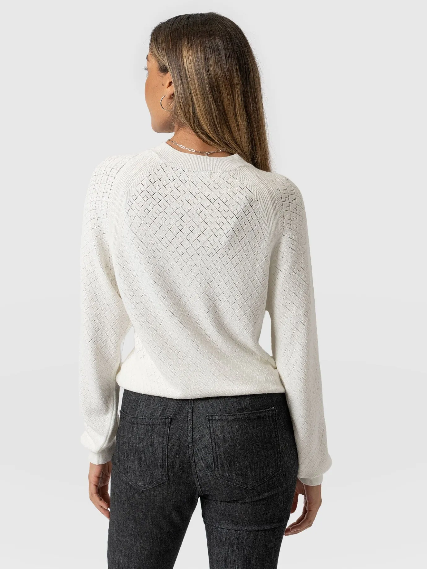 Knitwear|Saint and Sofia Diamond Knit Sweater - White
