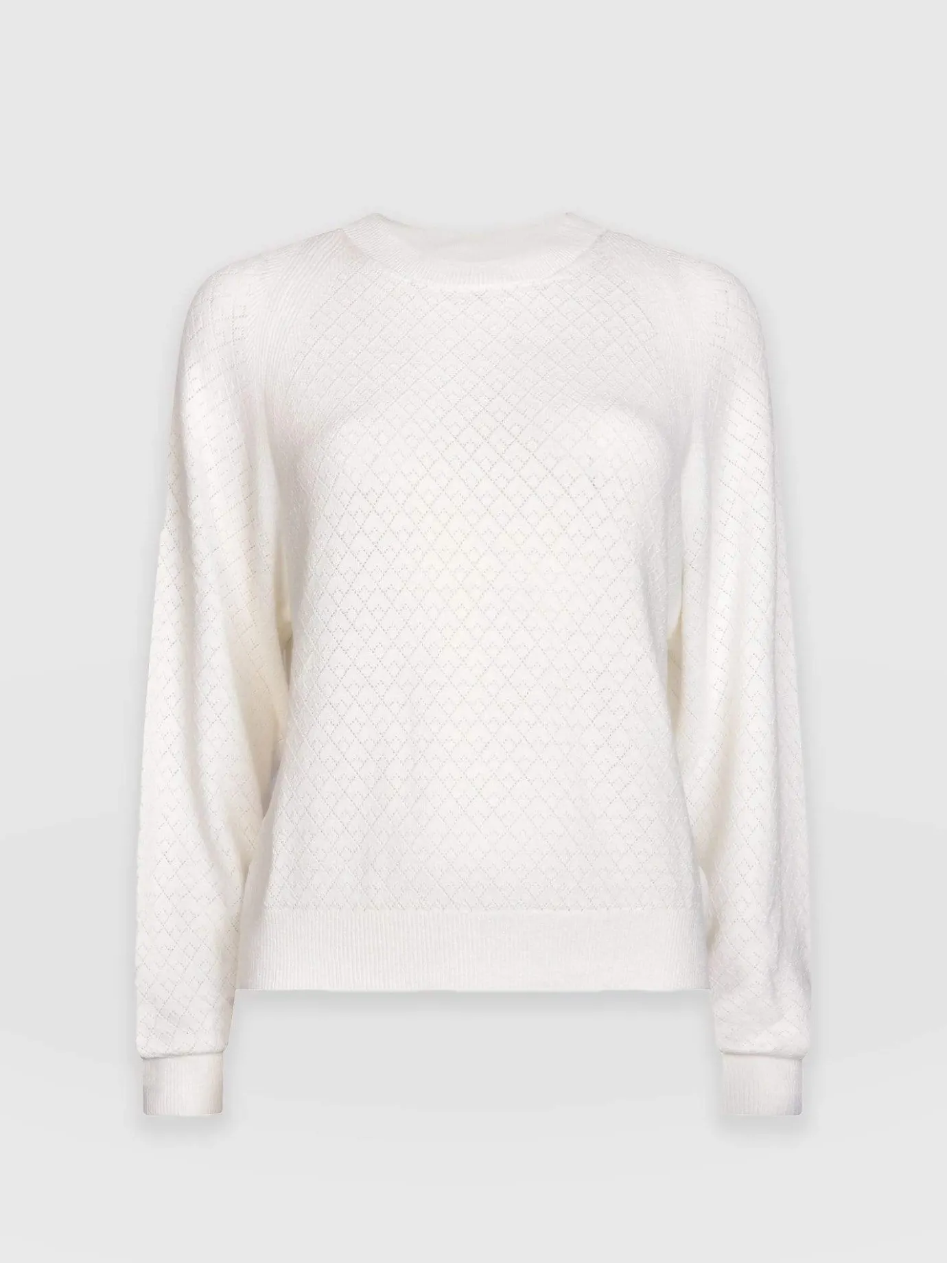 Knitwear|Saint and Sofia Diamond Knit Sweater - White