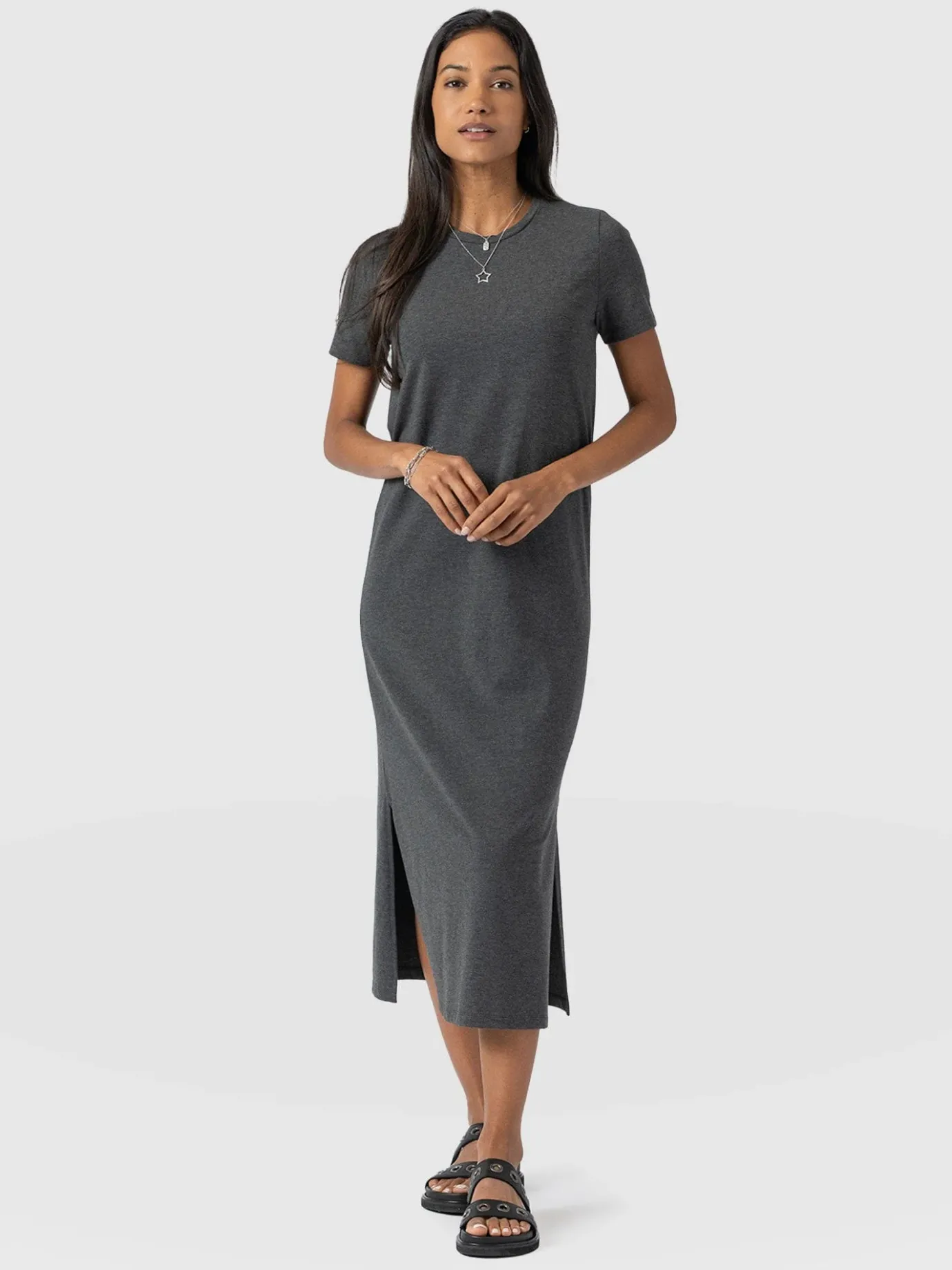 Dresses|Saint and Sofia Easy T-Shirt Midi Dress - Charcoal