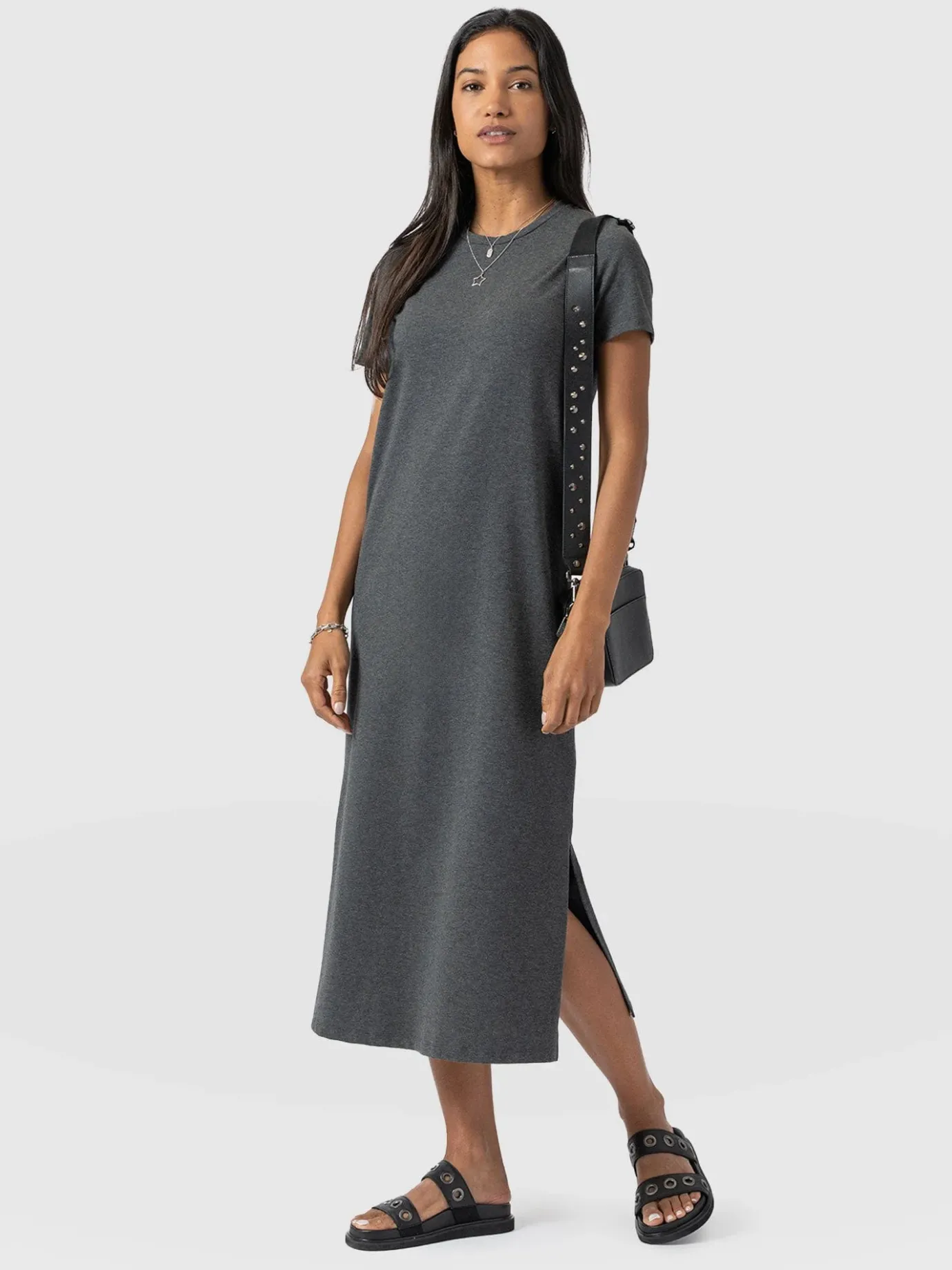 Dresses|Saint and Sofia Easy T-Shirt Midi Dress - Charcoal