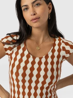 Dresses|Saint and Sofia Elise Scoop Neck Midaxi Dress - Brown/Cream