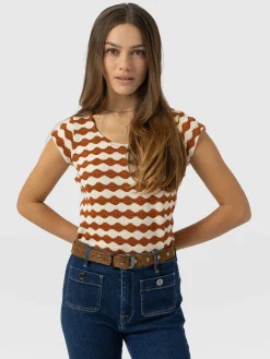 T-shirts & Tanks|Saint and Sofia Elise Scoop Neck Tee - Brown/Cream
